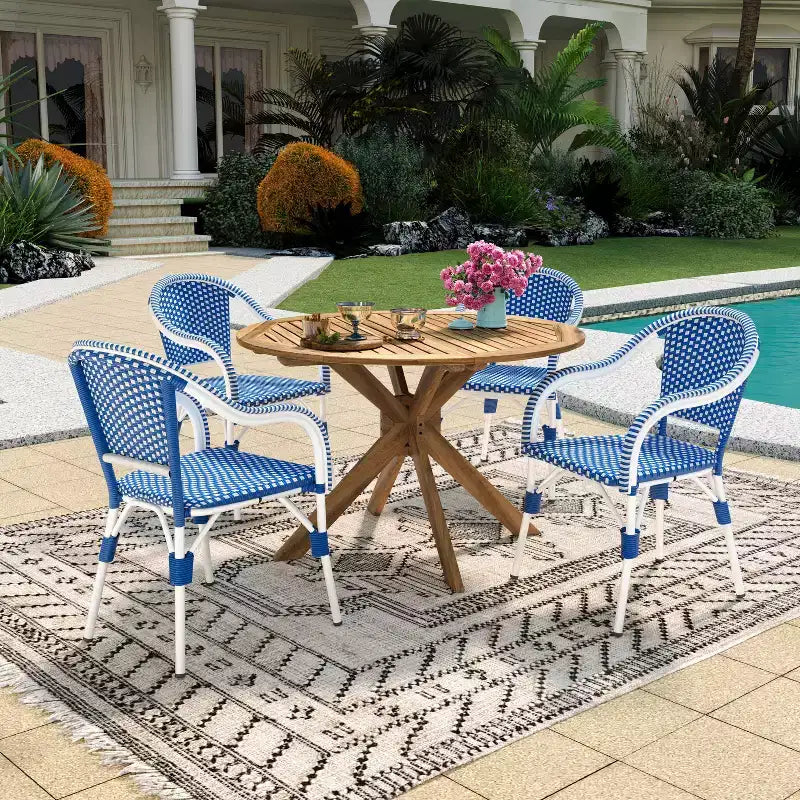 Christopher Knight Home Lontine 5 Piece French PE Rattan Outdoor Dining Set with Acacia Wood Dining Table