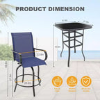 Ensemble de mobilier de bar de jardin 5 pièces avec tabourets pivotants, table à plateau en verre Textilène bleu, ensemble de chaises de bar pivotantes hautes en textilène résistant aux intempéries
