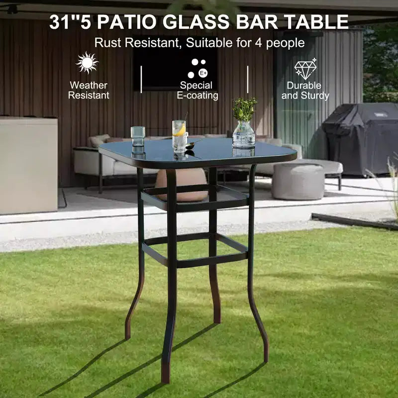 Ensemble de mobilier de bar de jardin 5 pièces avec tabourets pivotants, table à plateau en verre Textilène bleu, ensemble de chaises de bar pivotantes hautes en textilène résistant aux intempéries