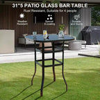 Ensemble de mobilier de bar de jardin 5 pièces avec tabourets pivotants, table à plateau en verre Textilène bleu, ensemble de chaises de bar pivotantes hautes en textilène résistant aux intempéries