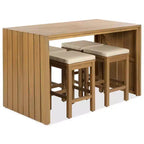 Ensemble de meubles de patio extérieur 5 pièces Whisen en bois d'acacia avec table de bar, 4 tabourets et coussins