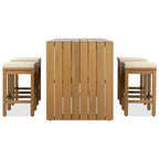 Ensemble de meubles de patio extérieur 5 pièces Whisen en bois d'acacia avec table de bar, 4 tabourets et coussins
