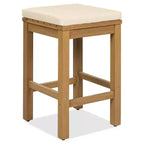 Ensemble de meubles de patio extérieur 5 pièces Whisen en bois d'acacia avec table de bar, 4 tabourets et coussins