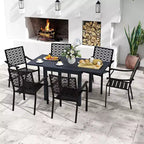 Gymax 7PCS Expandable Outdoor Dining Set w/Slatted Tabletop & Seats for Deck Garden