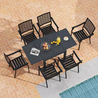 Gymax 7PCS Expandable Outdoor Dining Set w/Slatted Tabletop & Seats for Deck Garden