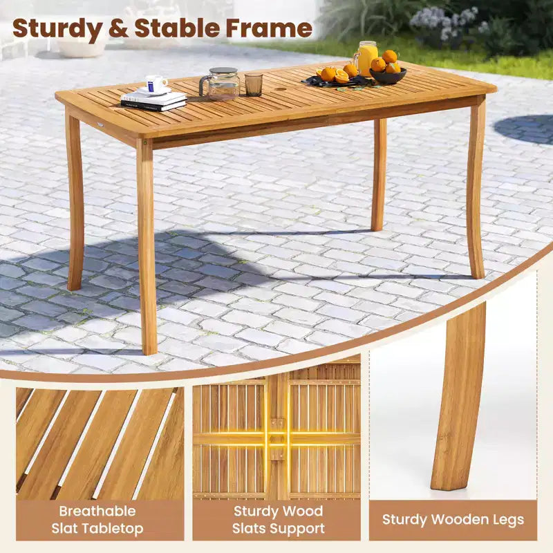 Gymax Ensemble repas d'extérieur 3 pièces pour 4 personnes Table et bancs en bois d'acacia pour terrasse