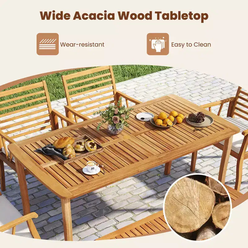 Gymax Ensemble repas d'extérieur 3 pièces pour 4 personnes Table et bancs en bois d'acacia pour terrasse