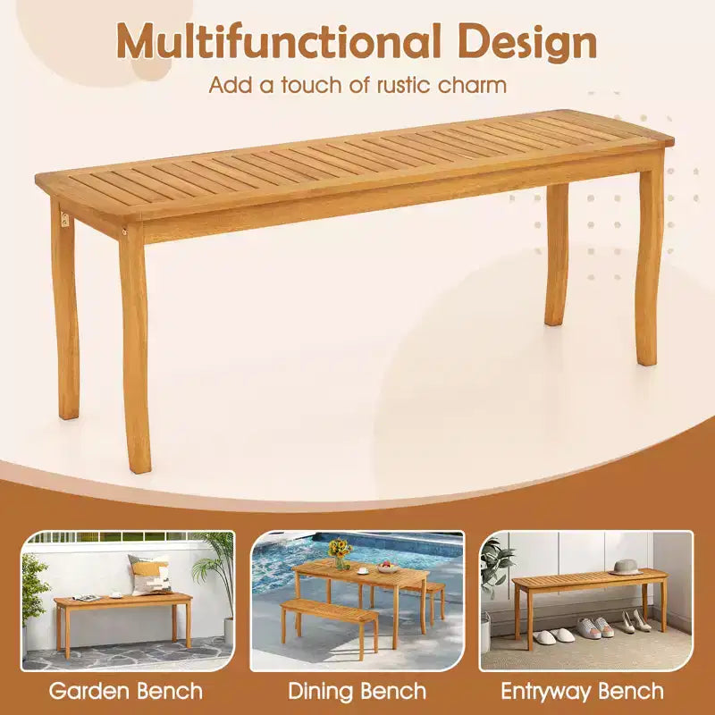 Gymax Ensemble repas d'extérieur 3 pièces pour 4 personnes Table et bancs en bois d'acacia pour terrasse