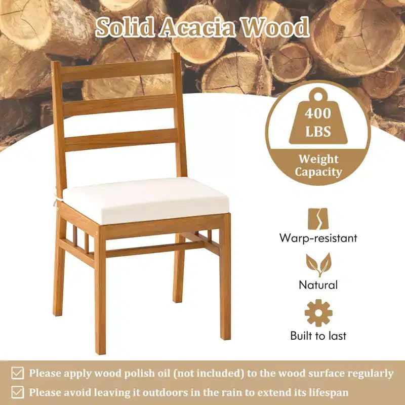 Gymax 6PCS Patio Acacia Wood Dining Set w/Bench 1.97 Umbrella Hole Cushions for Yard