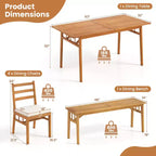 Gymax 6PCS Patio Acacia Wood Dining Set w/Bench 1.97 Umbrella Hole Cushions for Yard
