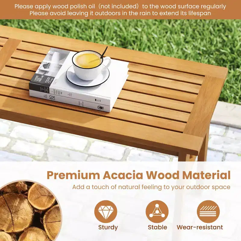 Gymax 6PCS Patio Acacia Wood Dining Set w/Bench 1.97 Umbrella Hole Cushions for Yard