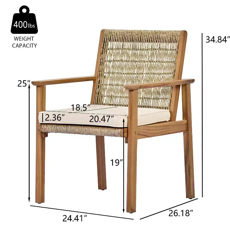 Christopher Knight Home Nadi Farmhouse Acacia Wood Upholstered Dining Set with 6 Wicker Backrest Chairs and Slatted Tabletop