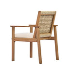 Christopher Knight Home Nadi Farmhouse Acacia Wood Upholstered Dining Set with 6 Wicker Backrest Chairs and Slatted Tabletop