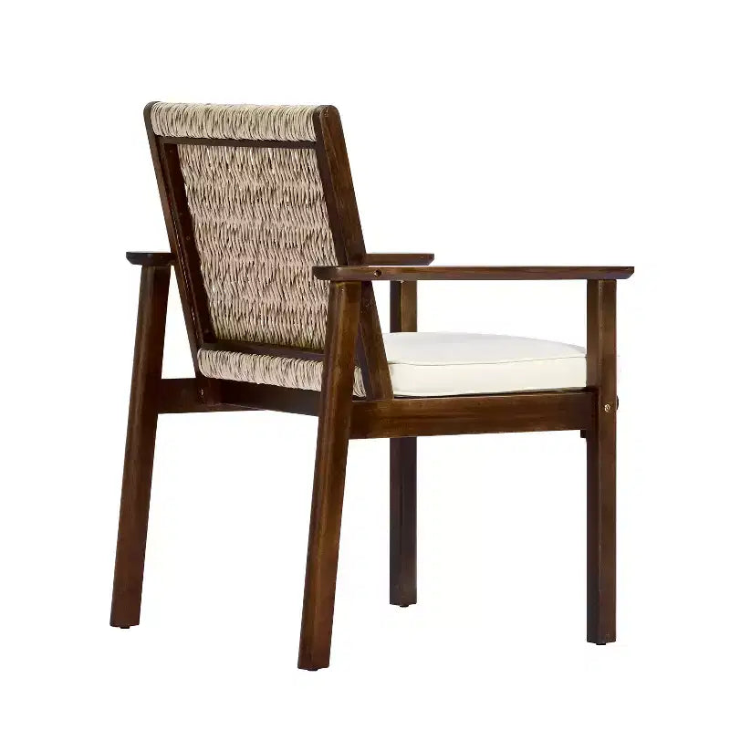 Christopher Knight Home Nadi Farmhouse Acacia Wood Upholstered Dining Set with 6 Wicker Backrest Chairs and Slatted Tabletop