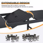HAPPATIO Outdoor Expandable Dining Table, Aluminum Patio Dining Table for 4-8 Person, Powder-Coated Rectangular Table with Umbrella Hole