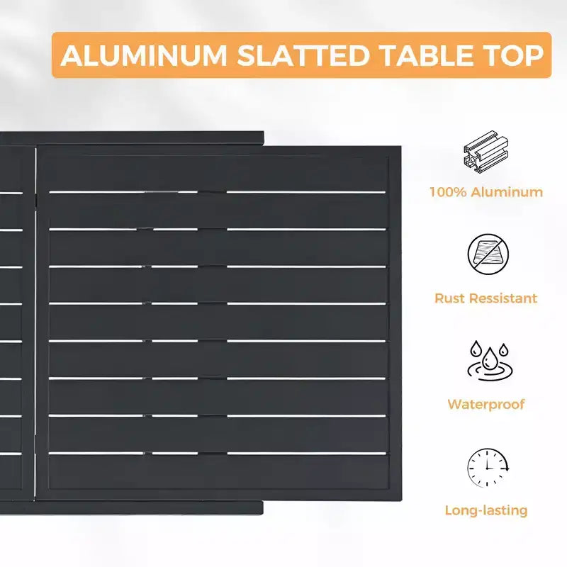 HAPPATIO Outdoor Expandable Dining Table, Aluminum Patio Dining Table for 4-8 Person, Powder-Coated Rectangular Table with Umbrella Hole