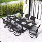 HAPPATIO Outdoor Expandable Dining Table, Aluminum Patio Dining Table for 4-8 Person, Powder-Coated Rectangular Table with Umbrella Hole