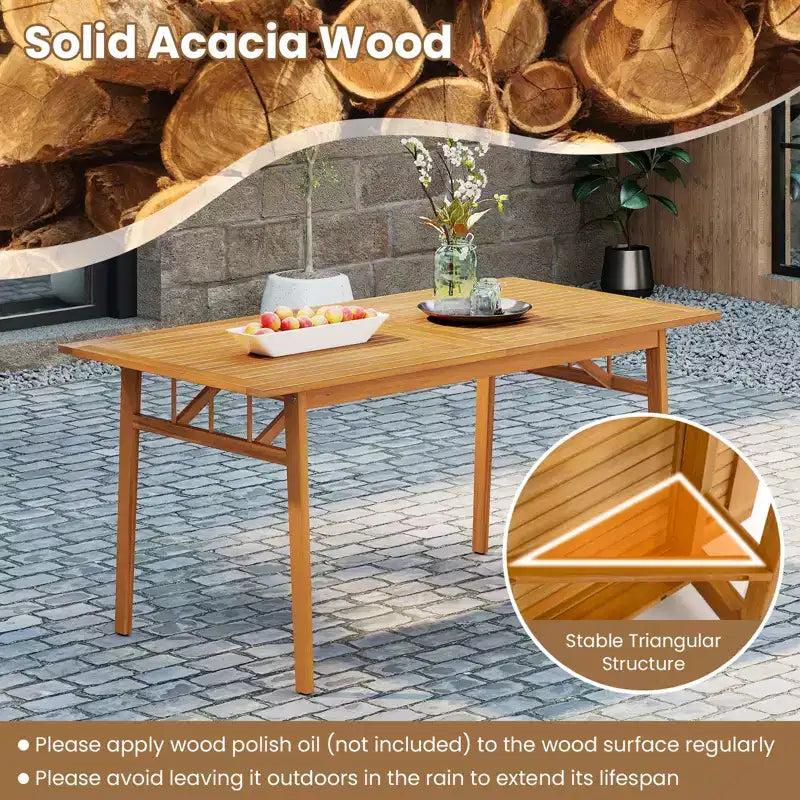 Ensemble de salle à manger 7 pièces Gymax en bois d'acacia pour terrasse avec trou pour parasol de 5 cm et coussins pour jardin