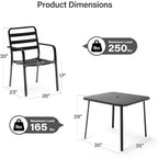 LAUSAINT HOME 5 Pieces Outdoor Dining Sets for 4, 35'' Black Metal Square Table with 1.5'' Umbrella Hole and 4 Stackable