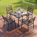 LAUSAINT HOME 5 Pieces Outdoor Dining Sets for 4, 35'' Black Metal Square Table with 1.5'' Umbrella Hole and 4 Stackable