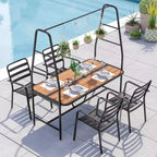 LAUSAINT HOME A-Frame Outdoor Dining Table Set for 4 with 4 Hooks, Patio Furniture Set
