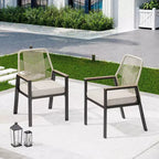 Captiva Designs - Table à manger extensible en acier 7 pièces et chaises pivotantes en osier avec coussins épais pour patio