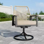 Captiva Designs - Table à manger extensible en acier 7 pièces et chaises pivotantes en osier avec coussins épais pour patio
