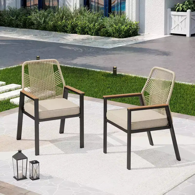 Captiva Designs - Table à manger extensible en acier 7 pièces et chaises pivotantes en osier avec coussins épais pour patio