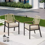 Captiva Designs - Table à manger extensible en acier 7 pièces et chaises pivotantes en osier avec coussins épais pour patio