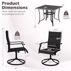 Ensemble repas d'extérieur 5 pièces Costway, 4 chaises pivotantes et table de patio carrée avec trou pour parasol Noir + Marron/Noir