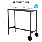Table de bar mobile d'extérieur avec roulettes, plateau à lattes en métal étanche, table hauteur comptoir pour patio, piscine, jardin et cuisine