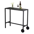 Table de bar mobile d'extérieur avec roulettes, plateau à lattes en métal étanche, table hauteur comptoir pour patio, piscine, jardin et cuisine