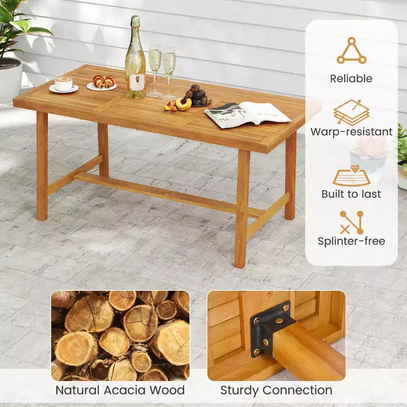 Costway 7PCS Patio Dining Set, Acacia Wood Table & 6 Armchairs with Padded Seat Cushions