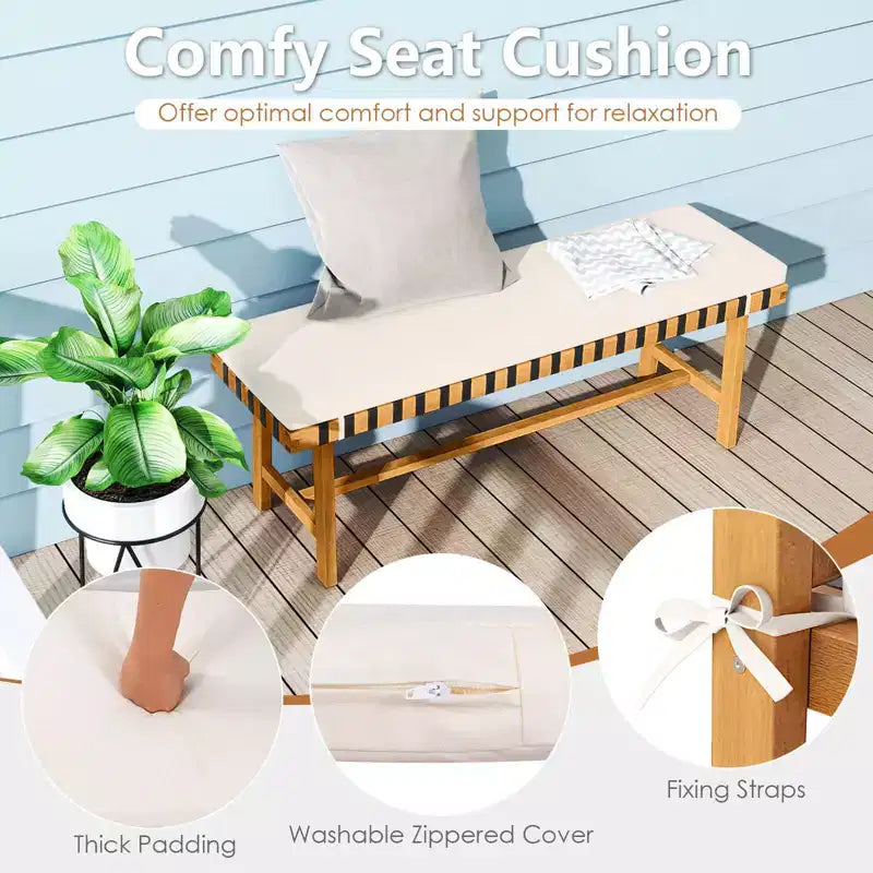 Costway 7PCS Patio Dining Set, Acacia Wood Table & 6 Armchairs with Padded Seat Cushions