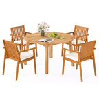 Ensemble de salle à manger Costway 5 pièces en bois d'acacia avec trou pour parasol et coussins pour terrasse et jardin