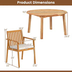 Ensemble de salle à manger Costway 5 pièces en bois d'acacia avec trou pour parasol et coussins pour terrasse et jardin