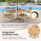 Ensemble de salle à manger Costway 5 pièces en bois d'acacia avec trou pour parasol et coussins pour terrasse et jardin