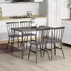 Costway Ensemble de salle à manger 5 pièces pour 4 personnes Table de cuisine rectangulaire et 4 chaises avec cadre en métal Gris Chêne