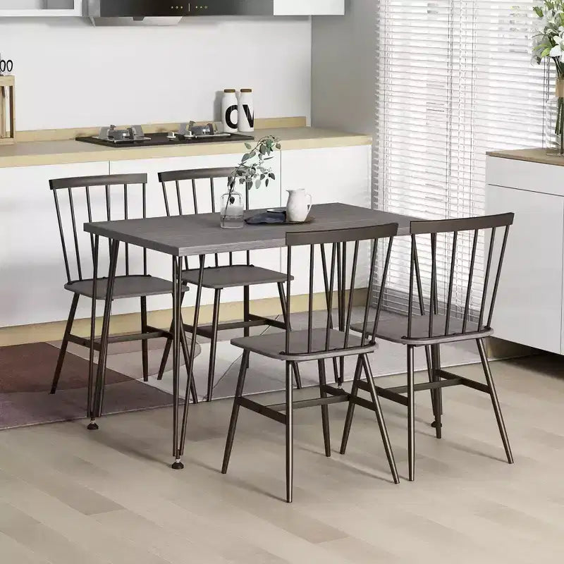 Costway Ensemble de salle à manger 5 pièces pour 4 personnes Table de cuisine rectangulaire et 4 chaises avec cadre en métal Gris Chêne