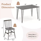 Costway Ensemble de salle à manger 5 pièces pour 4 personnes Table de cuisine rectangulaire et 4 chaises avec cadre en métal Gris Chêne