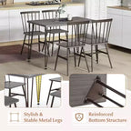 Costway Ensemble de salle à manger 5 pièces pour 4 personnes Table de cuisine rectangulaire et 4 chaises avec cadre en métal Gris Chêne