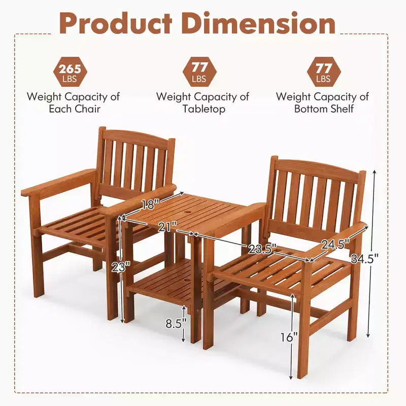 Costway 3 PCS Patio Bistro Table and Chairs Set w/ Umbrella Hole for Garden Poolside