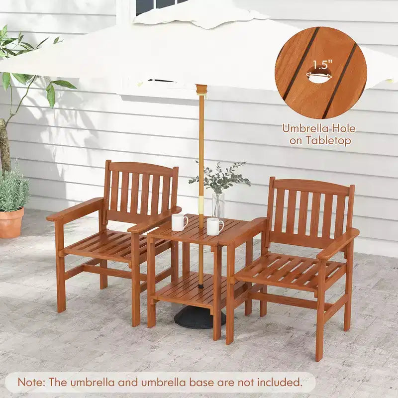 Costway 3 PCS Patio Bistro Table and Chairs Set w/ Umbrella Hole for Garden Poolside