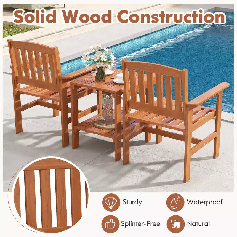 Costway 3 PCS Patio Bistro Table and Chairs Set w/ Umbrella Hole for Garden Poolside