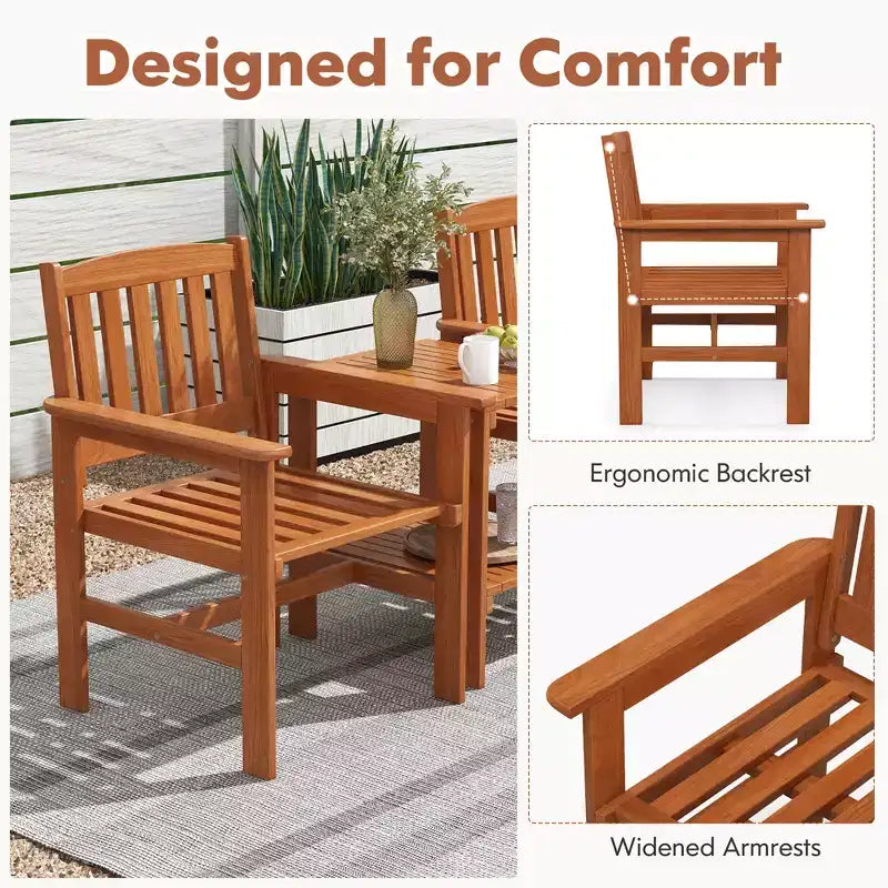 Costway 3 PCS Patio Bistro Table and Chairs Set w/ Umbrella Hole for Garden Poolside