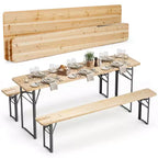 Costway 3-Piece Folding Picnic Table with Benches for 6,Fir Wood&Metal Frame for Patio