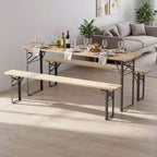 Costway 3-Piece Folding Picnic Table with Benches for 6,Fir Wood&Metal Frame for Patio