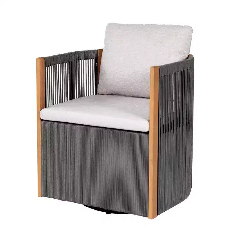 Christopher Knight Home Oliver Outdoor Patio 5-Piece Acacia Wood and Rope Swivel Dining Set with Cushions, Table and 4 Chairs