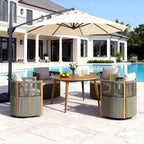 Christopher Knight Home Oliver Outdoor Patio 5-Piece Acacia Wood and Rope Swivel Dining Set with Cushions, Table and 4 Chairs
