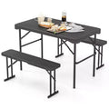Costway Outdoor Table Bench Set Folding Picnic Table Set w/ 2 Benches Sturdy Metal Frame